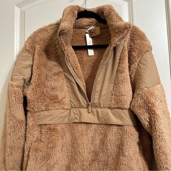 VICTORIA’S‎ SECRET PINK FLEECE TEDDY HALF ZIP OVERSIZED PULLOVER SWEATER NWT TAN - Picture 7 of 13